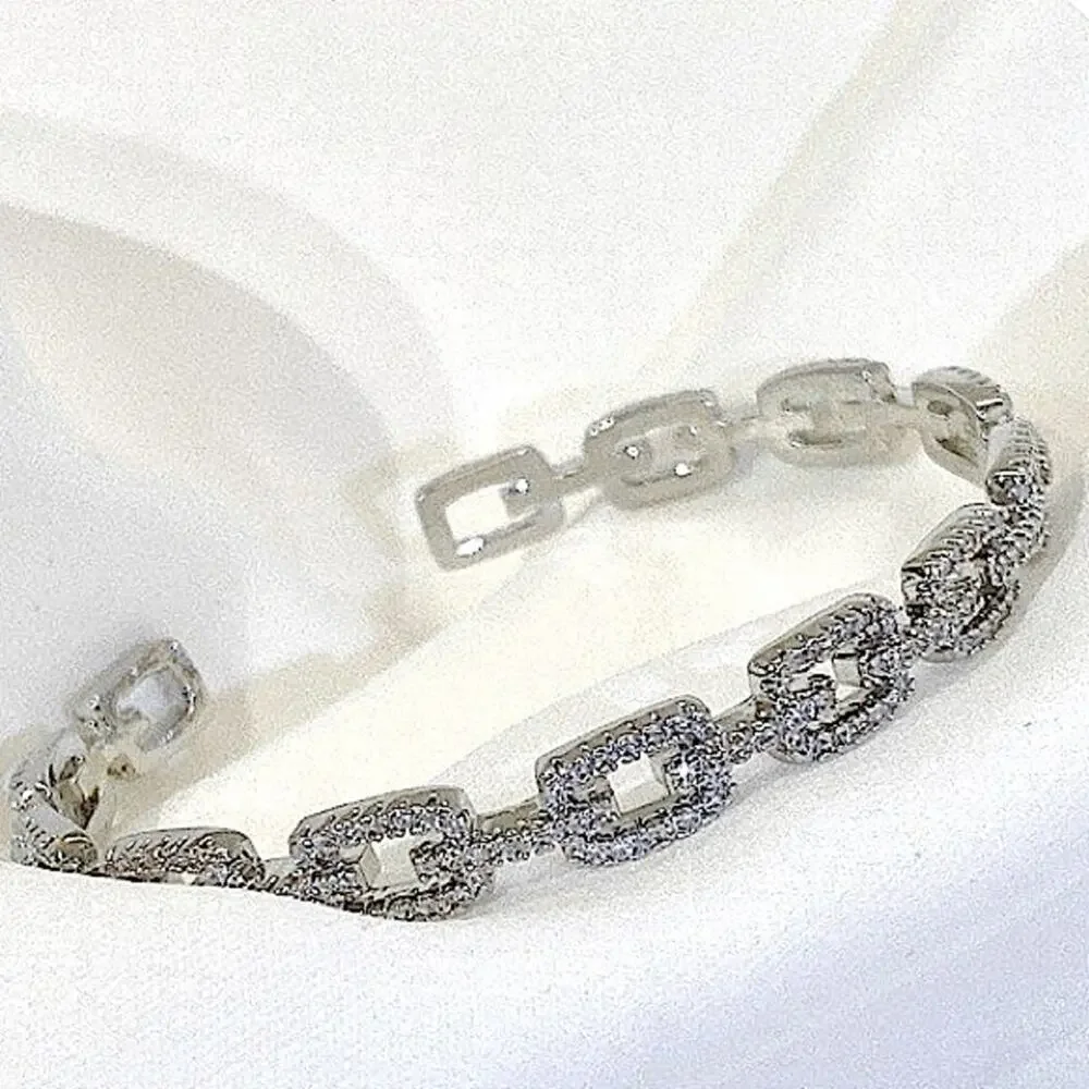 Silver Crystal Bangle Cuff Rhinestone Bracelet